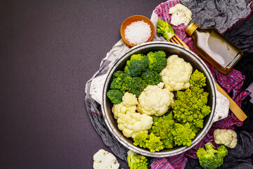 Assorted broccoli, romanesco and cauliflower