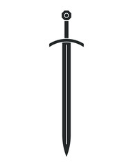 Sword vector illustration icon. Military or heraldry symbol. Protection and security sign. Medieval or knight weapon. Fantasy longsword logo. Clip-art silhouette.