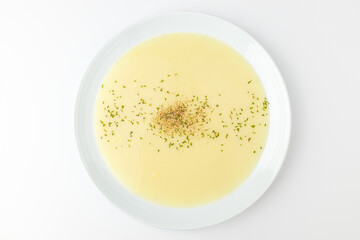 Cream soup on white background