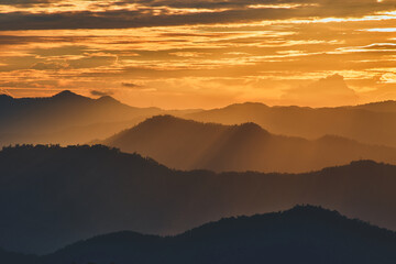 fog and cloud mountain valley sunset landscape, Doi Pui Chiang Mai Thailand