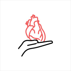 Heart in hands. Icon isolated. Vector medical illustration.