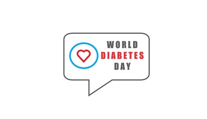 diabetes icon in speech bubble, logo. Blue circle with red blood drop in center. Stop the diabetes. Medical illustration, flat design element. Isolated on black background. World diabetes day 