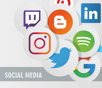 Set Of Social Media Network Logos, Round Desing