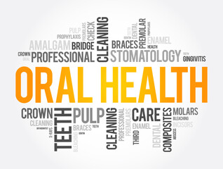 Oral health word cloud collage, dental concept background