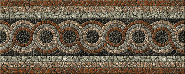 Colored relief mosaic made of natural stone. Background texture. Element for interior design. Cobblestone paving slabs