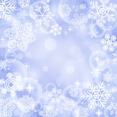 【冬・クリスマス素材】雪とキラキラの背景 コバルトブルー