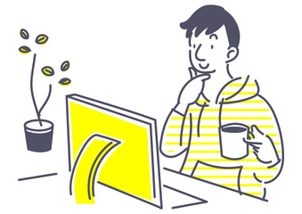 テレワークをする若い男性のイラスト