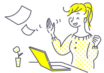 ノートパソコンで作業をする女性　テレワーク
オンラインコミュニケーション