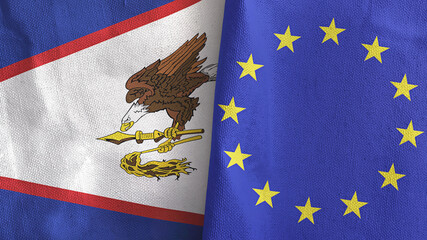 European Union and American Samoa two flags textile cloth 3D rendering