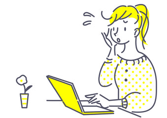 ノートパソコンで作業をする女性　テレワーク
オンラインコミュニケーション