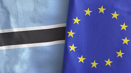 European Union and Botswana two flags textile cloth 3D rendering