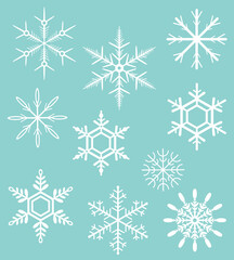 Collection of snowflakes. Flat vector isolates.