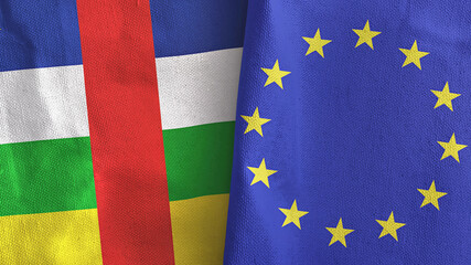 European Union and Central African Republic two flags textile cloth 3D rendering