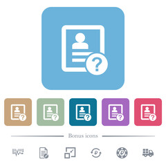 Unknown contact flat icons on color rounded square backgrounds