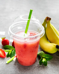 Refreshing summer drink with strawberry