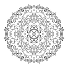 Round mandala pattern. Black and white vector design. Coloring book.