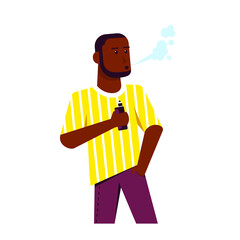 Male Character Enjoying Vape Smoking, Flat Style Vector on White Background