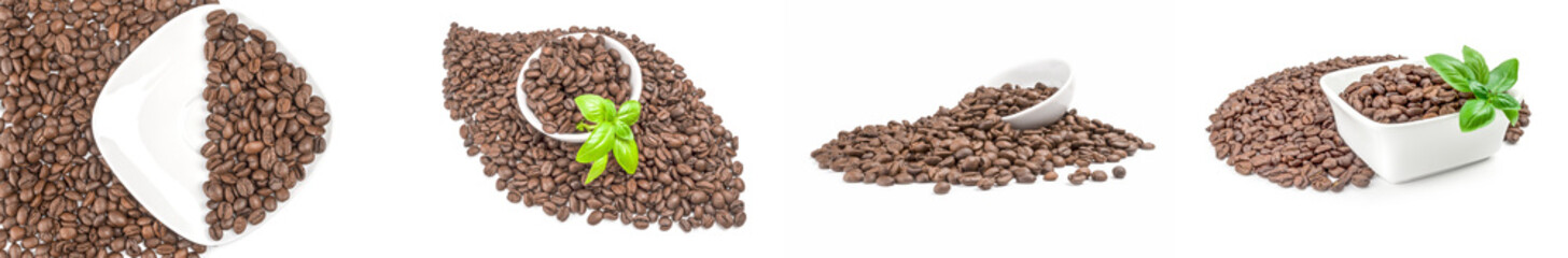 Collection of pile of roasted coffee beans isolated on a white background cutout