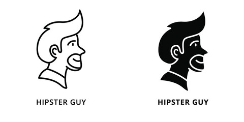 Hipster Guy Head Avatar Icon Line And Glyph Style. Male Profile Photo Silhouette Symbol Illustration. Father Person Avatars Logo Vector. People Character User Profile