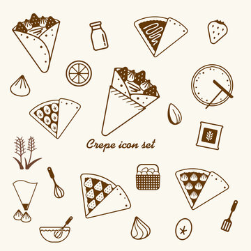 Crepe & sweets icon illustration set.
