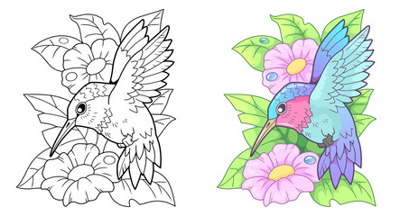 cartoon cute little hummingbird, funny illustration © fargon