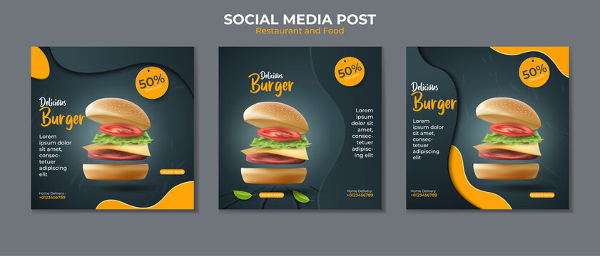 Burger Or Fast Food Social Media Post Template.