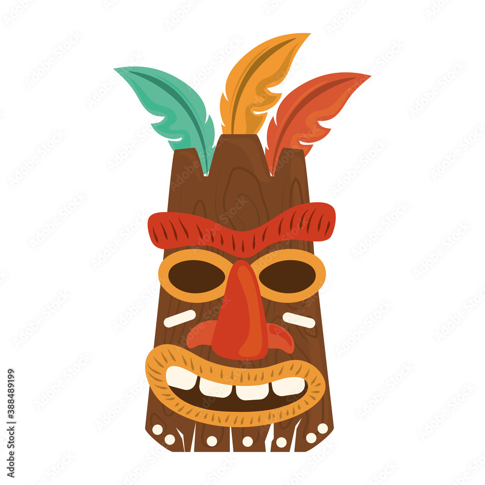 Canvas Prints tiki tribal wooden mask with feather isolated on white background