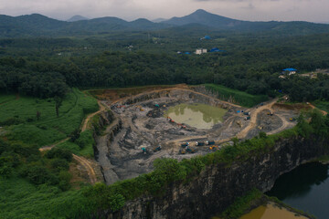 church ,quarry,jesus and water bodies aerial view