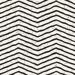 Tapeten Hand-drawn zig-zag lines geometric seamless pattern. Monochrome black and white ink strokes. Abstract vector background texture. © Samolevsky