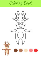 Obraz na płótnie Canvas Coloring page happy deer. Coloring book for kids. Educational activity for preschool years kids and toddlers with cute animal. Flat cartoon colorful vector illustration.