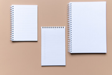 business composition with notebooks and pens on a brown background with a place for writing.