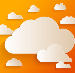 Abstract speech bubbles in the shape of clouds. For social networks on orange background. Paper art and digital crafts style.