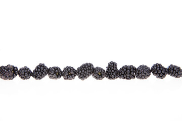 raw fresh blackberries on white background, close view 