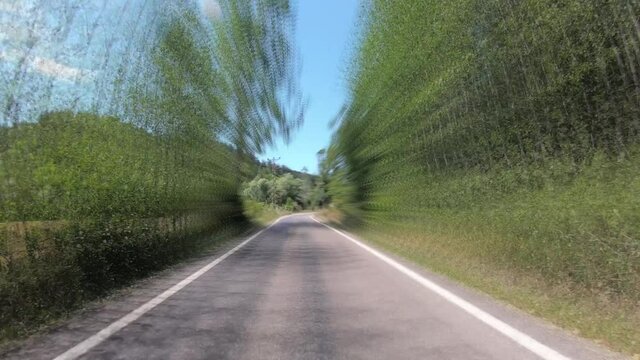 Kastamonu, Turkey - August 2020: Point of View driving on country route high speed. Fast car hyperlapse road trip travel concept dashcam POV in Kastamonu, Turkey
