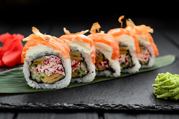 Roll set served on a stone plate on a table