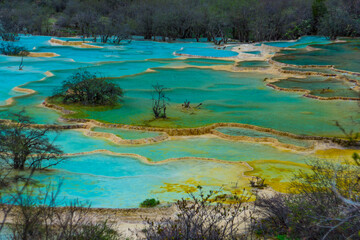 Huanglong Sichuan China Kalksinterbecken Kalksinterterrassen 