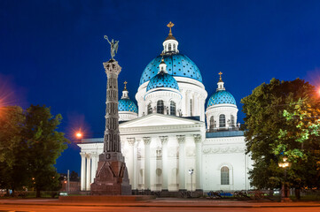 Fototapeta na wymiar St. Petersburg. Trinity Izmailovsky Cathedral. Column of Glory. Night landscape. Russia
