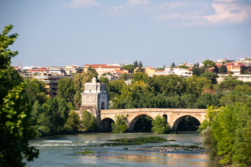Fototapeta na wymiar Milvian Bridge on river Tiber in Rome, Italy 