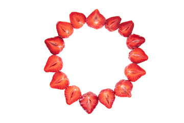 red raw fresh strawberries on white background, close view 