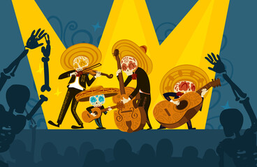 Mariachi skeleton musical band giving a concert