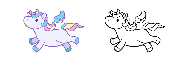 White Unicorn head vector icon for children design isolated. Head portrait horse with rainbow hair. Cute magic cartoon fantasy animal. Animal in dream fantasy concept.