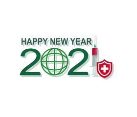 Obraz premium 2021 Happy New Year. Coronavirus and Covid-19 template. Pandemic vector illustration design template Holiday greeting card. 