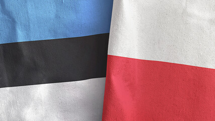 Poland and Estonia two flags textile cloth 3D rendering