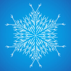 vector, isolated, hand drawn sketch white snowflake on blue background