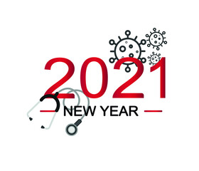 2021 Happy New Year. Coronavirus and Covid-19 template. Pandemic vector illustration design template Holiday greeting card.
