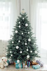 Christmas tree pine with gifts New Year decor house 2021 2022