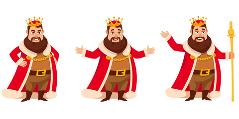 King in different poses. Royal character in cartoon style.