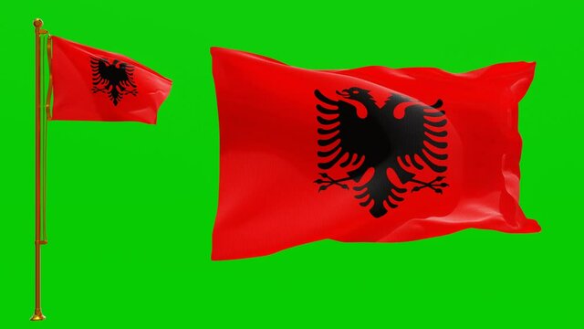 Flags of Albania with Green Screen Chroma Key High Quality 4K UHD 60FPS