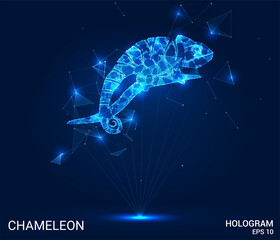 Hologram chameleon. A chameleon of polygons, triangles, points, and lines. Lizard low-poly compound structure. The technology concept.
