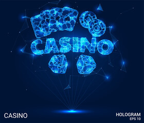 Casino hologram. It consists of polygons, triangles, points, and lines. Casino low-poly compound structure. The technology concept.